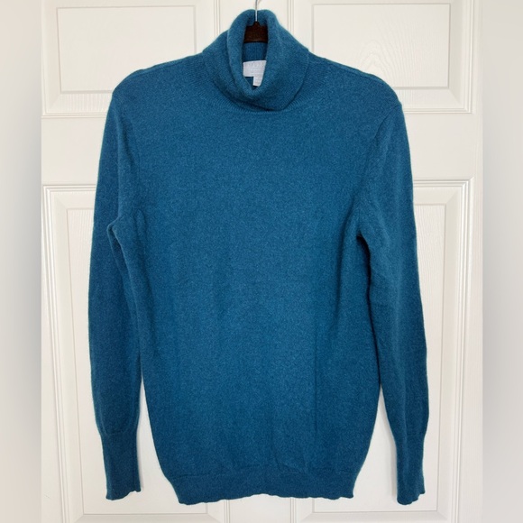 PURE Ccllection 100% Cashmere Teal Turtleneck Sweater Size 8/10 M Cozy Luxury - Picture 3 of 11